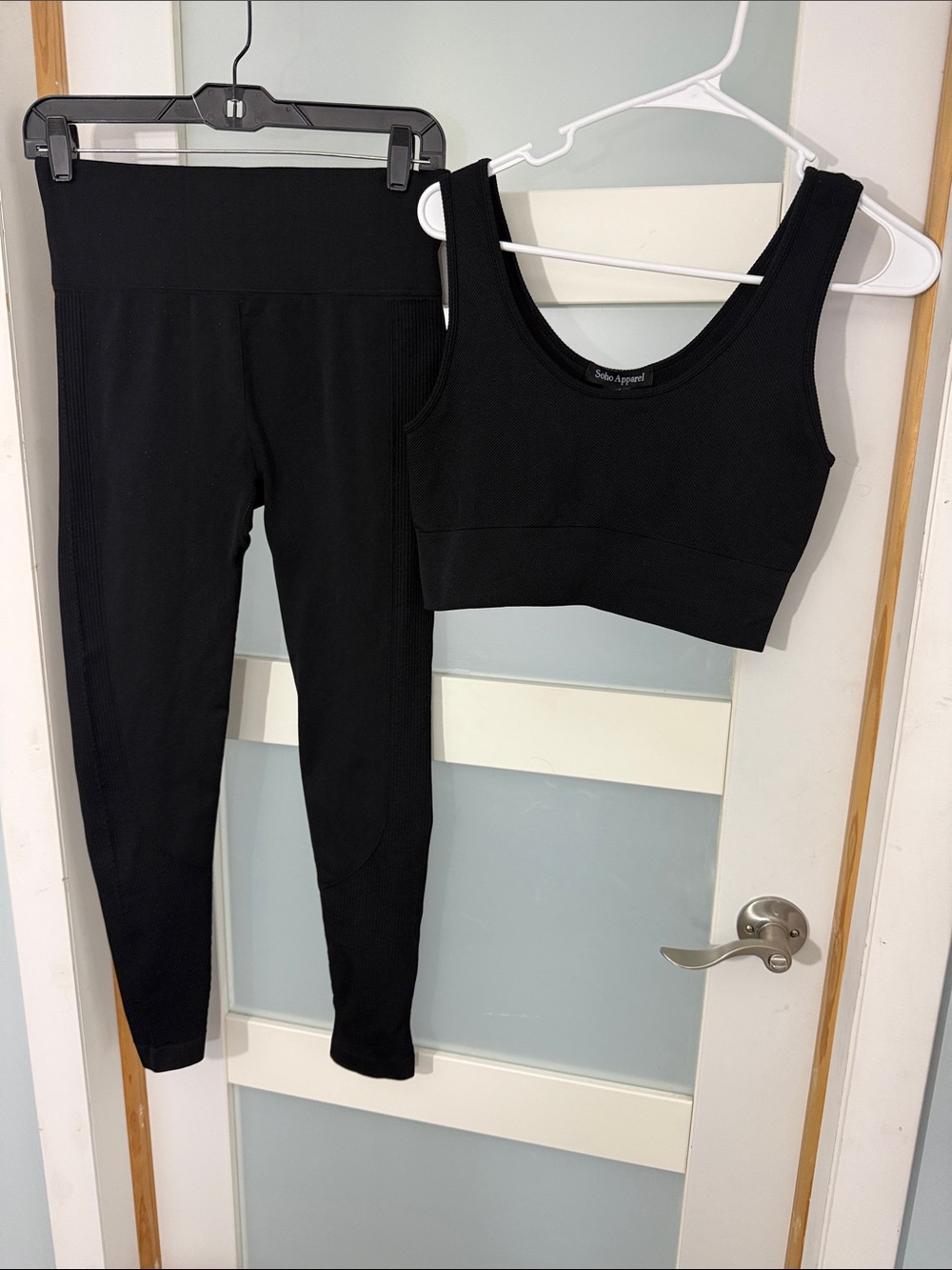 Soho Apparel Black Ribbed Leggings & Sports Bra Set